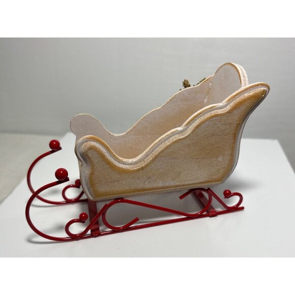 Wooden Sleigh W/ Glass Salt & Pepper Shakers Taiwan Christmas Farmhouse Vintage - Picture 6 of 10